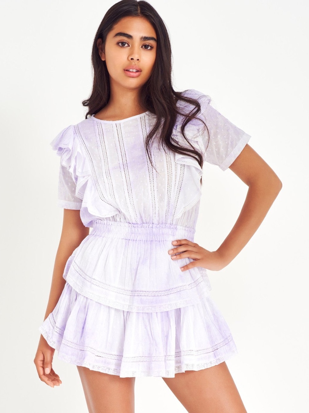 LoveShackFancy Purple Tie Dye Natasha Mini Dress XS